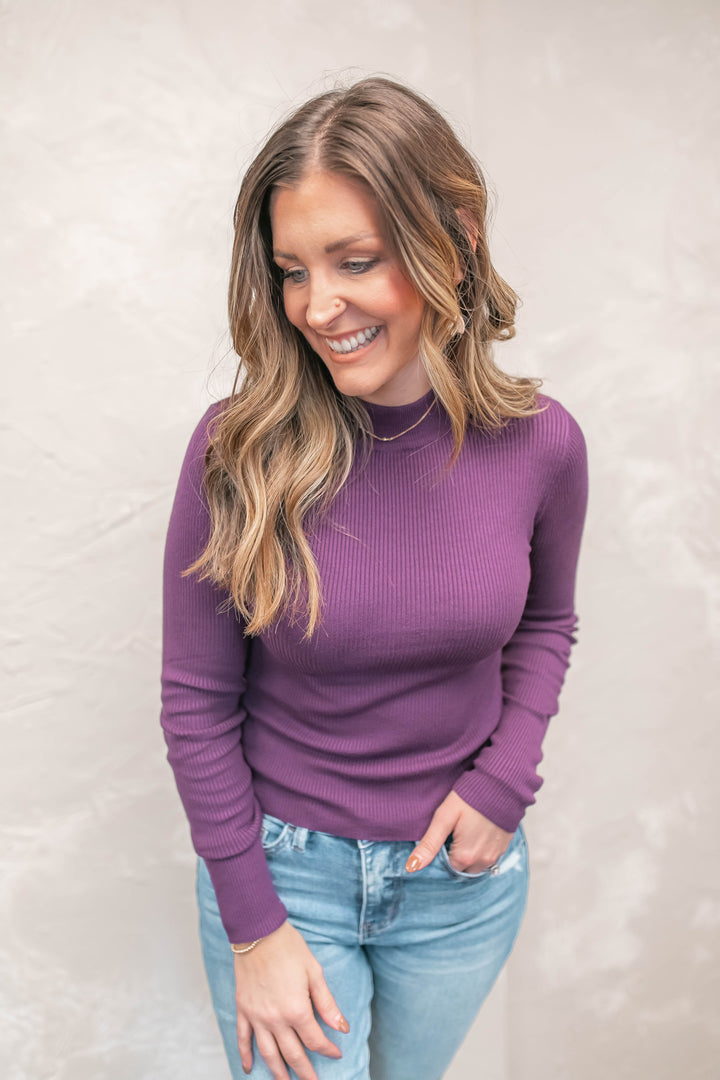 The Zoe Knitted Top - Deep Plum - One Eleven Olive Boutique